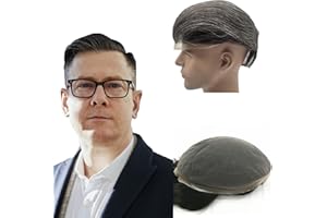 N.L.W. NLW Protesis Capilar Hombre Encaje Francés, Pelucas Hombre Reemplazo de Postizos Humano Natural Hombre Densidadmedia Base 8 * 10 inch (#1B20)