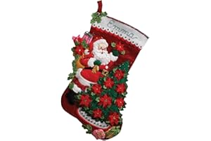 BUCILLA Santa Poinsettia Tree Stocking Felt Applique Kit-18" Long