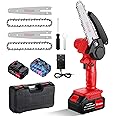 Firelex Small Handheld Chainsaw Mini Chainsaw 6" Cordless Chainsaw Battery Powered Chainsaw for Wood Cutting Branch Pruning Handheld Electric Chainsaw with 2 Batteries Quick Charger 2 Chains
