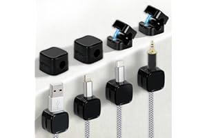 Kronwahl 8 PEZZI Porta cavi magnetici, clip fermacavi adesivi per la gestione efficiente dei cavi, organizzatore cavi per scrivania, supporto per cavo di ricarica, USB, rete (NERO)