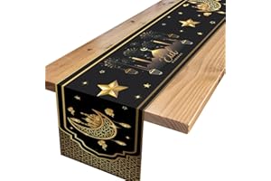 XINVERY Eid Mubarak Table Runner,Black Gold Moon Star Table Runner Table Linens Eid Mubarak Ramadan Decoration Muslim Home Kitchen Islamic Holiday Party Decor 13x72 Inch