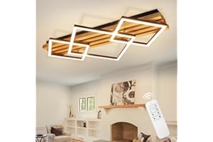 ‎GBLY GBLY LED Deckenleuchte Holz: 70cm Deckenlamp Dimmbar Wohnzimmerlampe Modern Schlafzimmerlampe 46W Schwarz eckig deckenleucht fur wohnzimmer Schlafzimmer Küchen Flur Büro Lampe, Memory-Funktion