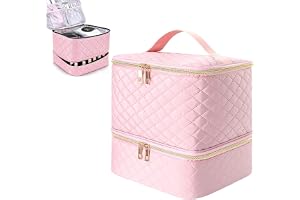 Manikyr väska dubbellagers nagellacksorganisatör - bärbar nagelväska, nagellacksorganiserare för 30 flaskor, nagellampa och tillbehör, Rosa, 24 x 23 x 20 cm, Förvaringsväska i emalj