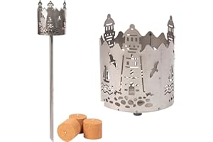 NOVALIV Gartenfackel für draußen Motiv Leuchtturm 3X Brennelemente - Holzspäne mit Wachs - Schwedenfackel Pelletfackel Feuersäule Flammschalen Wachsfackel Gartenleuchte