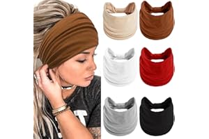 WAYMAYTECY 6 Pièces Bandeau Cheveux Femme Large élastique, Absorbant la Transpiration Headband Cheveux Femme Yoga Sport, Antidérapant Headband Cheveux Femme Large Imprimé, Bandana Accessoire(Rouge)