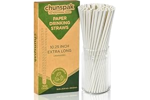 Lives on Green Cannucce di carta lunghe 26 cm, biodegradabili – 0,6 cm di diametro normale, perfette per grandi bevande, bar, ristoranti, 100 pezzi