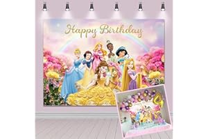 LXN Sfondo fotografico con principessa delle fiabe, multicolore, sfondo arcobaleno per ragazze, tema principessa, buon compleanno, festa, torta, sfondo da tavolo, 1,8 x 1,2 m