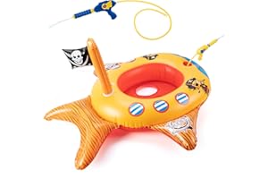 SUNLISKY Aufblasbarer Kinders Chwimmring mit 2 Wasserpistole，Piratenschiffe Schwimmring Aufblasbar Schwimmsitz Kinder，Sommer-Poolspielzeug mit Water Gun