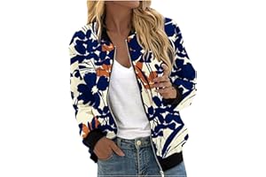 TRIGLICOLEUM Chaqueta bomber para mujer, chaqueta de primavera con estampado floral, chaqueta ligera de verano, cremallera corta, chaqueta de piloto, chaqueta fina de manga larga, chaqueta de entretiempo, chaqueta