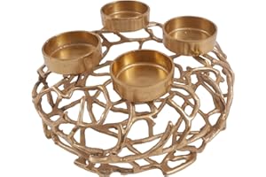 CB Home % Style - Corona de Adviento con portavelas de Aluminio y Metal, 35 cm de diámetro, Color Dorado