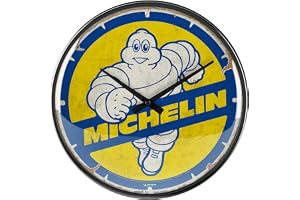 Nostalgic-Art Väggklocka i retrostil, Ø 31 cm, Michelin – Bibendum 80s – Presentidé för motorälskare, stort väggklocka, vinta