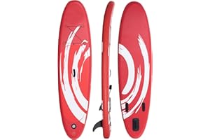 Outsunny Tavola SUP Gonfiabile 300x76x15cm Antiscivolo, Tavola da Surf Stand Up Paddle Board con Pagaia, Accessori e Borsa di Trasporto, Rosso e Bianco