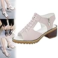 HOPHO Libiyi Sandals, Libiyi Women's Comfy Orthotic Sandals, Libiyi Peep Toe Hollow Weave Fish Mouth Zipper Chunky Heel Sandals