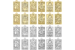 DICOSMETIC 48 Pz 6 Stili Mistici Tarocchi Ciondoli Ruota della Fortuna/Amanti/Mondo/Stella/Luna/Sole Ciondoli Portafortuna Ciondolo Amuleto Fortuna Che Dice Ciondoli in Lega per Creazione di Gioielli