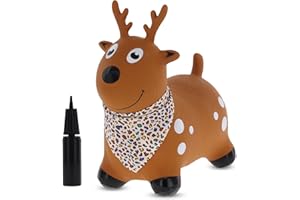 sun baby Animal Sauteur Gonflable, Jouet Enfant 1 an pour l'intérieur et l'extérieur, Design Ergonomique, Pompe Manuelle Incluse (Rennes Brun avec Bandana)