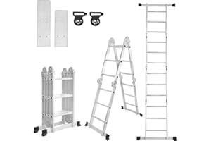 SAILUN 7-in-1 Multi-Purpose Aluminium Ladder 4 x 3 Steps Folding Ladder with Platform and Wheels, 3.4m,Max Load 150KG for Outdoor and Indoor