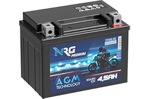 NRG Premium YTX4L-BS AGM Roller Batterie 4,5Ah 12V 85A/EN Motorradbatterie 50314 CTX4L-BS GTX4L-BS auslaufsicher wartungsfrei ersetzt 4Ah 5Ah