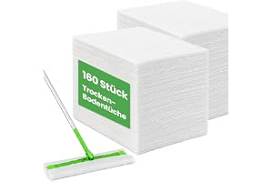 160 stycken torrtorkdukar, engångsdammdukar 20 x 29,5 cm, pärlpräglade golvdukar, torra, moppkuddar, påfyllningspaket för gol