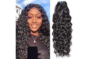 MUABY Water Wave Human Hair Bundles Pelo Natural Humano Rizado Pelo Rizado Natural Cabello Humano Ondulado Brazilian Virgin Hair Curly Weave Bundles Color Negro Nnatural 100g 26 Pulgadas