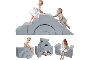 MeMoreCool Kids Play Sofa, Foam Climbing Modular Toddler Chair Couch, Sectional Baby Couch with Slide & Stair, Convertible Children Sofa Playroom Furniture, Grey