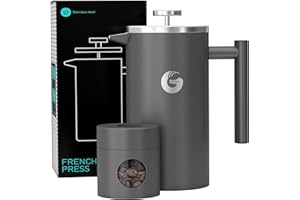 ‎COFFEE GATOR Coffee Gator French Press Kaffeemaschine 1 Liter plus Travel Jar Kanister, Doppelwandig Isoliert Edelstahl Kaffeebereiter, Tragbare Heiße Kalte Brühe Teekanne für Haus Büro Küche Camping Outdoor