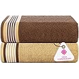 Casa Copenhagen, Germany Design - He & She Super Soft Collection 2 Pieces 100% Cotton Large Bath Towel (Size : 70 x 140 cm) - Brown & Sandy Beige