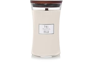 WoodWick candela grande profumata con stoppino scoppiettante | White Teak | Durata Fino a 130 Ore