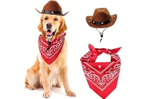 Ling & Bai 2Pcs Dog Cowboy Hat Costume Pet Cap and Bandana Scarf Cosplay West Decoration Accessories for Party Halloween Festival (Brown)