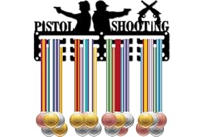 CREATCABIN Soporte para Medallas Tiro Pistola,Estante Deportes,Premios Colgantes Metal,Premios Decoración Montaje Pequeño Hierro para Hombres,Insignia Pared para Hogar,Regalo Medallista,Negro,29x13cm