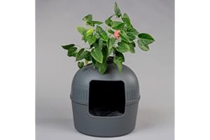 RHRQuality Katzentoilette Flower XXL unsichtbare Katzenklo mit Deckel 51Ø x 55cm (Grau)