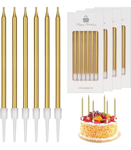 24 Bougies Anniversaire + 12 Porte-Bougies - Multicolores (Bleu, Rose, Blanc, Jaune) - 7cm