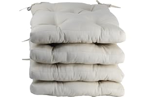 MORE FREE-Pack 4 Cojines para Silla，Cojin de Asiento Decorativo Funda de Poliéster y Relleno de Fibra Hueca 45x45x5cm,Ideal para Comedor, Terraza, Salón y Restaurante (Beige Claro, Pack 4)