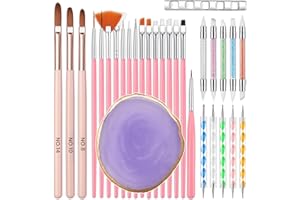 YOKILLY Nail Art Brushes Set for Nail Art: 31Pcs Acrylic Nail Brush Tools With Palette Pen Holder - Gel Polish Nails Design Painting - Dual Head Manicure Carving Pen Dotting Pen Kit for Salon & Home Use