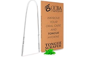 OCBA Gratte-langue pour santé bucco-dentaire, 100% acier inoxydable Gratte-langue pour adultes, antirouille, utilisation langue nettoyeur après brosse à dents pour une haleine fraîche (1 pièce)