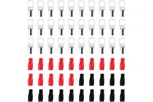 YIXISI 60 PCS M6 SC4-6 AWG12 Ring Terminals Connectors Kit, Copper Tube Terminals, Battery Cable Ends Terminals, with Insulation Sleeves, for Electrical Cable, Silver