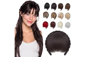 Elailite Flequillo Postizo Pelo Corto Hairband # Marrón Oscuro, Flequillos Falso Postizos Diadema para Mujer 55g