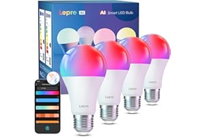 Lepro AI Smart Glühbirne B2, E27 lampe 10W 1100lm Dimmbar, Personalisierter KI-Lichtdesigner, Sprachsteuerung/Musik Sync, WiFi & Bluetooth Smart Bulb, Kompatibel mit Alexa/Google Assistant, 4 Stück