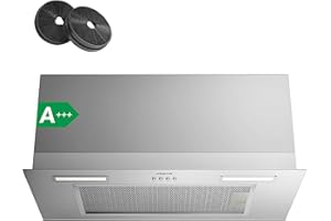 Ciarra Hotte Aspirante Encastrée 60cm A+++, 650 m³/h, 3 Vitesses, Mode Recyclage ou Évacuation, Filtre à Charbon Inclus, LED Éclairage, Inox – CBCS6926A
