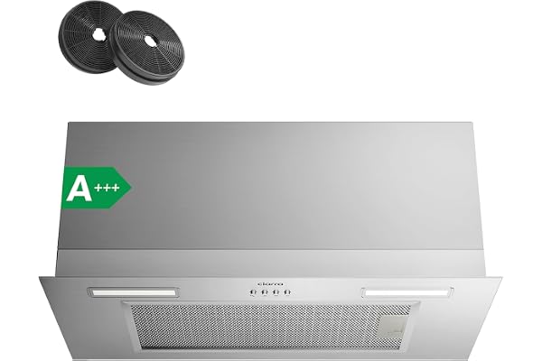 Ciarra Hotte Aspirante Encastrée 60cm A+++, 650 m³/h, 3 Vitesses, Mode Recyclage ou Évacuation, Filtre à Charbon Inclus, LED Éclairage, Inox – CBCS6926A