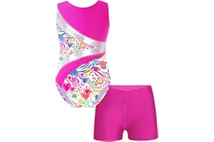 TiaoBug Maillot Brillante de Danza para Niña sin Manga Maillot de Gimnasia Rítmica Patinaje Body Elástico de Ballet con Pantalones Corto de Danza Traje de Baile