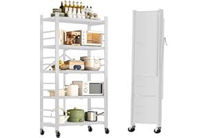 MAGIC SELECT Estantería para Almacenaje, Repisa Modular Multiuso, Estante con Ruedas, Estantería de Pie Plegable, Mueble para Cocina, Baño, Habitación, Salón con 5 Baldas de Almacenamiento.