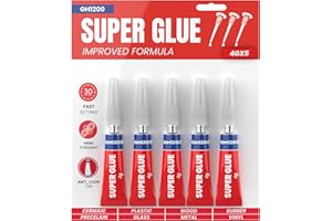 GH1200 4g x 5 Super Glue All Purpose with Anticlog Cap. Fast,Thick & Strong Adhesive Cyanoacrylate Glue, Superglue for Plastics, DIY Craft, Ceramics, Leather, Metal