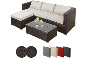 Montafox Salon de Jardin Exterieur en resine 4 Places canapé Exterieur Poly rotin tressée Balcon, Couleur:Nature/Plage de Sable