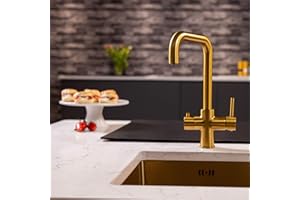 Flode Vier 4 in 1 Boiling Water Tap Full Kit - Tank & Filter | Instant Boiling, Filtered Cold, Mains Hot & Cold Water | Full Kit with 2.4L Boiler Unit & Filter | Instant Hot 4 in 1 tap (Brushed Gold)