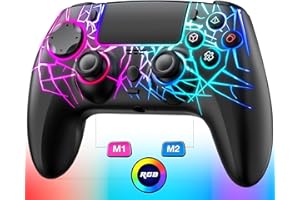 Fanlacy Wireless Controller für PS4, Kabelloses Gamepad kompatibel mit PS4/Pro/Slim/PC Joystick mit Turbo/Dual Vibration/RGB-Licht/6-Achsen Gyro Sensor/M1 M2 Programmierer/1000mAh Akku (Schwarz)