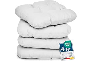 Beautissu Lisa Set de 4 Cojines para Sillas 40x40x8 cm - Juego de Cojines para Sillas de Comedor, Sillas de Jardin, Sofas, Camas etc - Cojín Blanco con Relleno Voluminoso y Cómodo