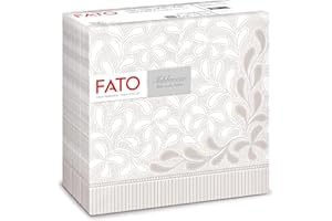 Fato - Tovaglioli in Carta a secco, Airlaid, Effetto Tessuto, Confezione da 50 tovaglioli, Formato 40x40 piegato in 4, Decoro Botanic Polvere