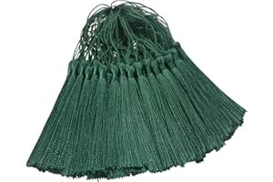 AEBDERP 100 Pcs Silky Handmade Craft Tassels Trim Mini Pendant for DIY Cute Resin Bookmark, Jewellery Making, Key, Girl Earring, Keyring, Graduation Hat, Ribbon Sewing, Curtain, Home Decor (Dark Green)