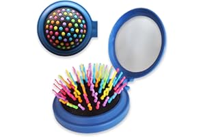 SUPLYMAR Cepillo Pelo Plegable Antitirones con Espejo, Perfecto para Desenredar Cualquier Tipo de Cabello. Peine Redondo Mini para Llevar en tu Bolso y Aplicar Maquillaje. Fácil de Utilizar en tu Viaje.