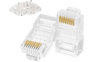 GELRHONR Lot de 100 fiches modulaires RJ45 CAT6 à sertir 8P8C - Connecteurs RJ45 22-26 AWG pour câble torsadé CAT5, CAT5E, CAT6 UTP